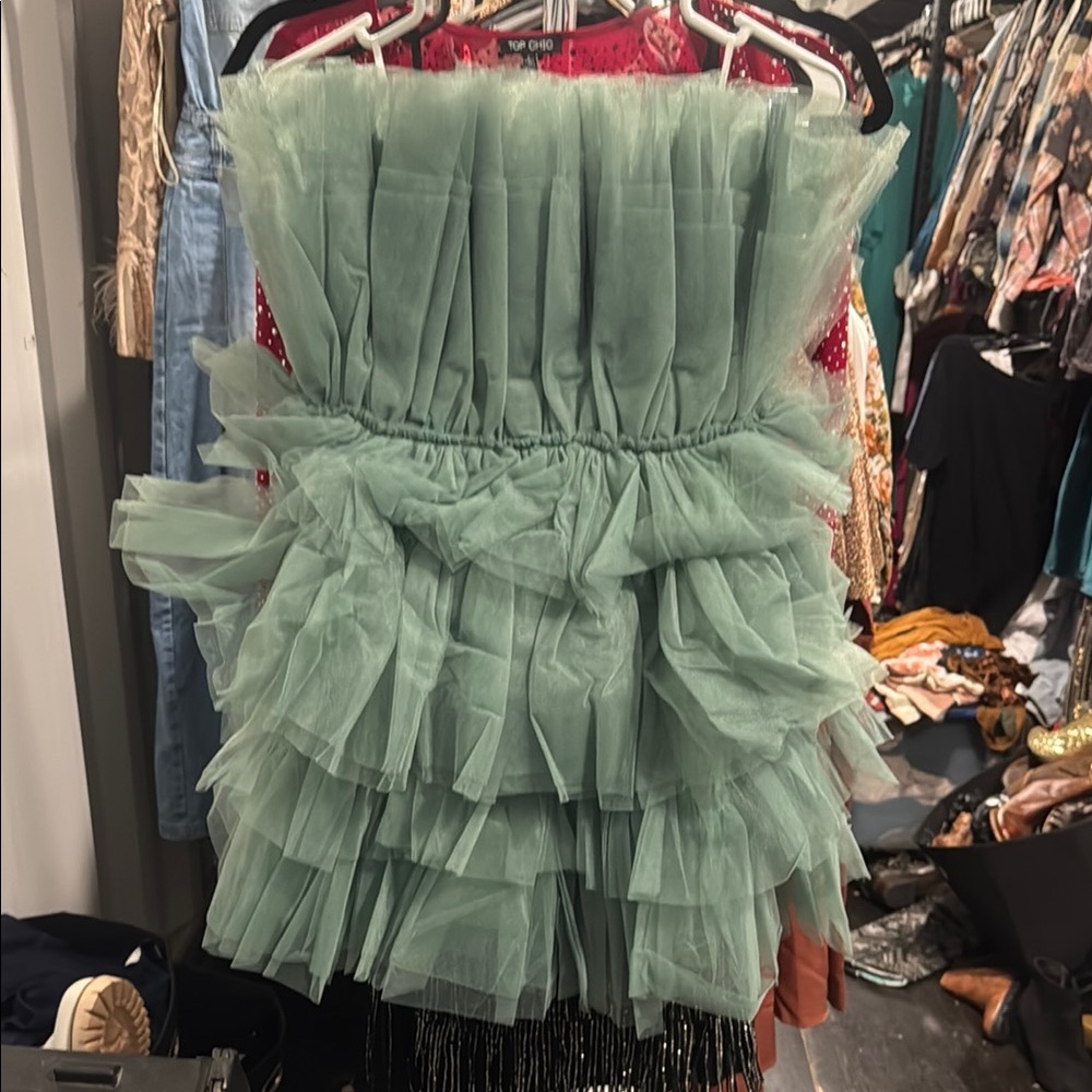 Green Strapless Tulle Dress